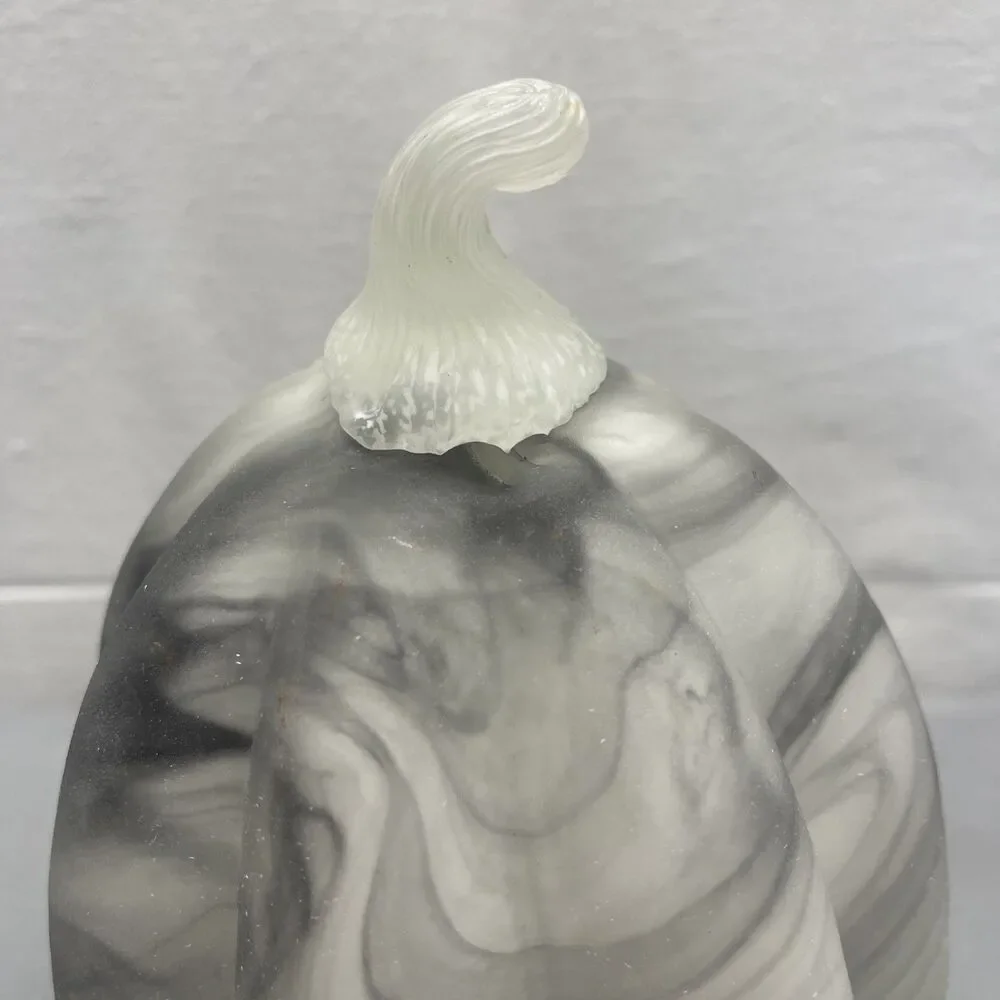 Hand Blown Glass Gray & White Large Gourd Pumpkin Fall Autumn Halloween Heavy